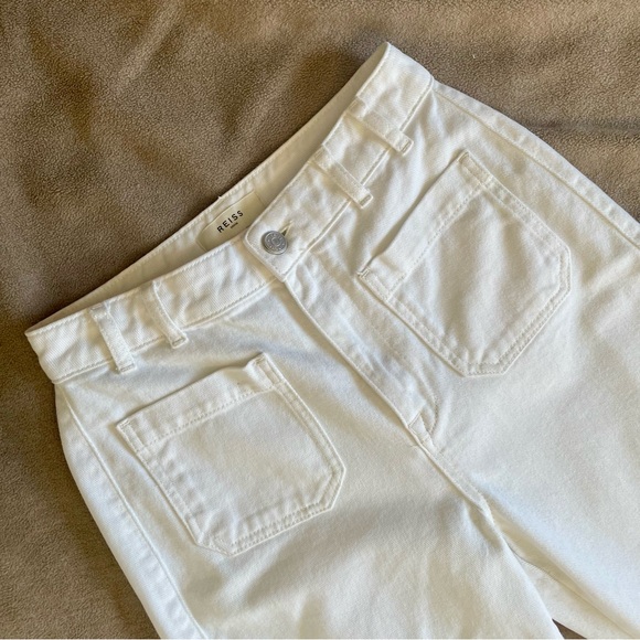 REISS Isa High Waisted Cotton Denim Flared Jeans white 27 - Picture 8 of 8